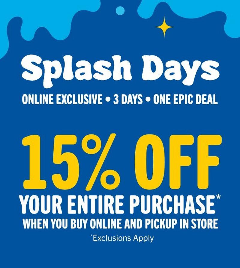 save 15% off your entire purchase when you buy online and pickup in store