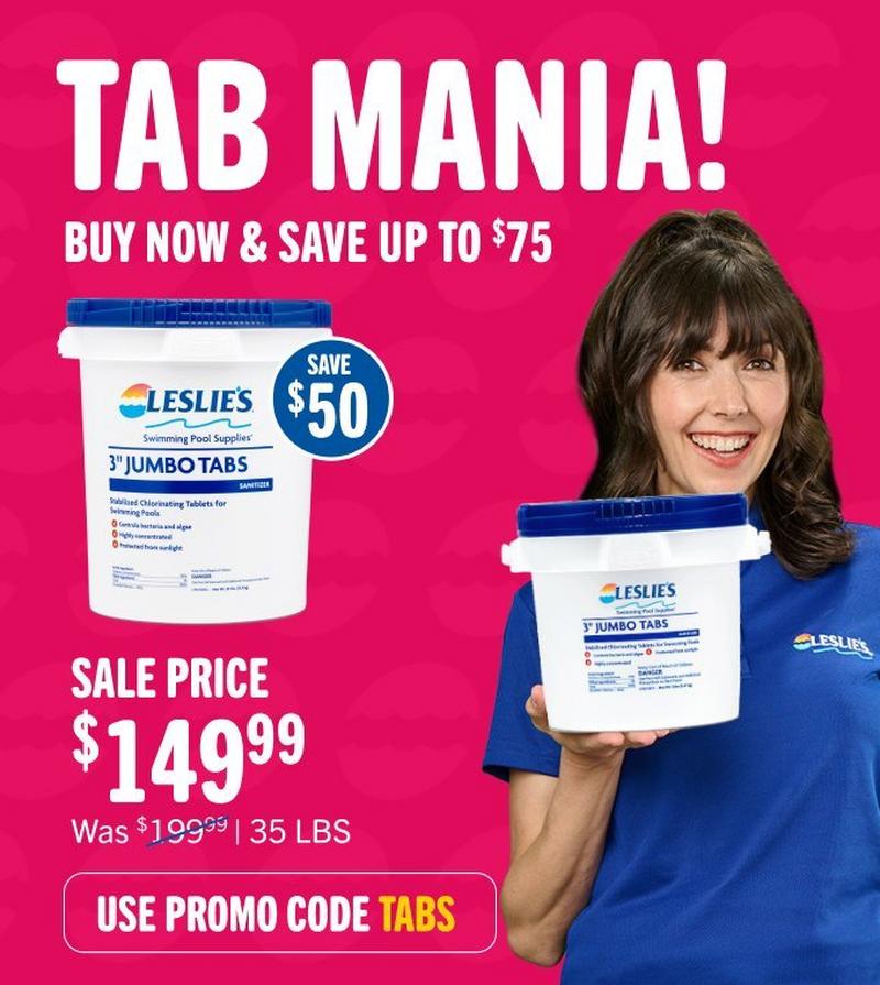 tab mania - low prices on all our tab buckets, use promo code TABS