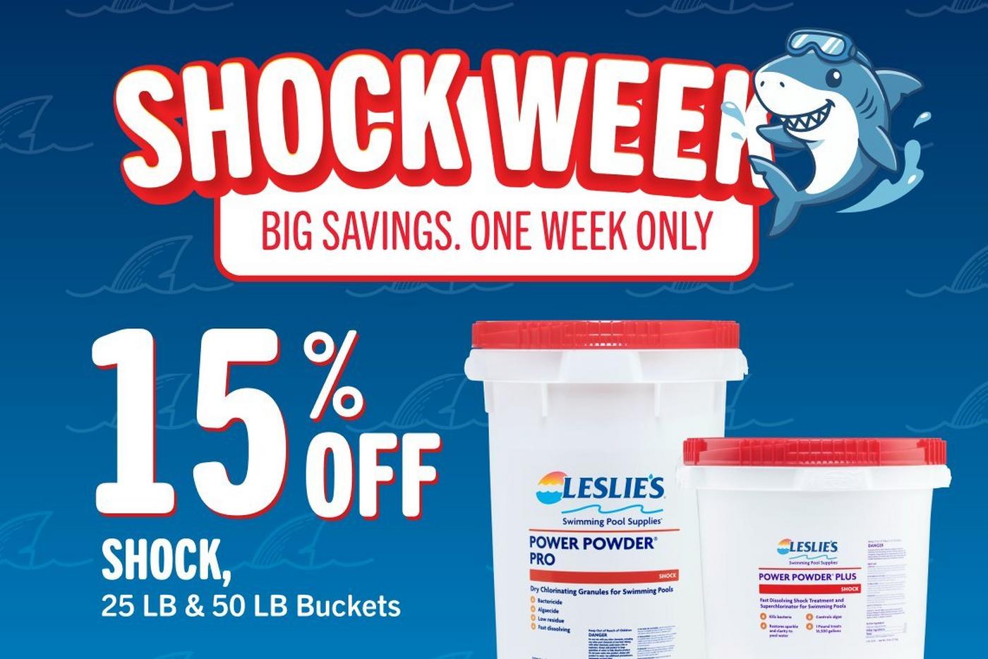 15% off shock, 25 lb & 50 lb buckets
