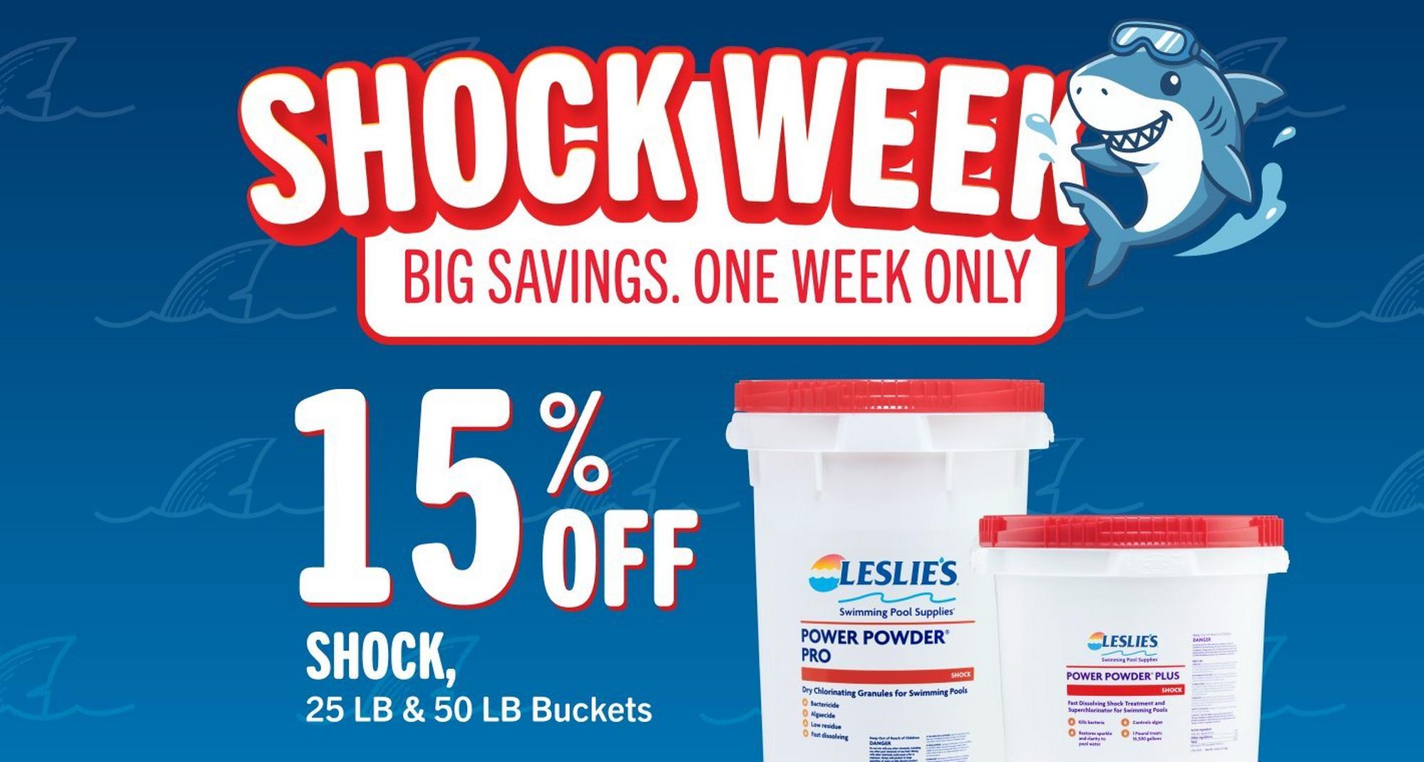 15% off shock, 25 lb & 50 lb buckets