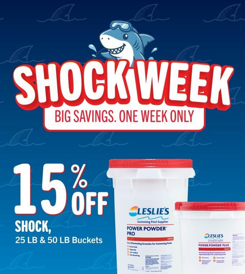 15% off shock, 25 lb & 50 lb buckets