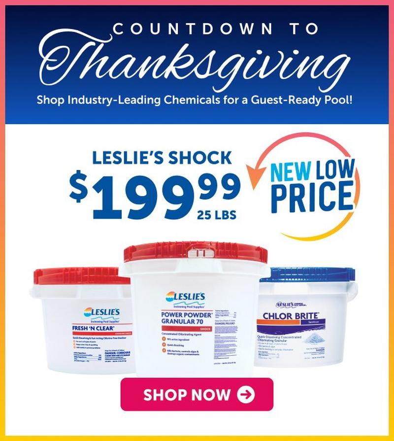 An image advertising that Leslie's 25 pound shock has a new low price of $199.99