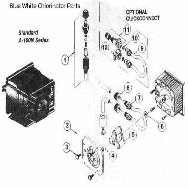 Blue-White Flexflo A-100N Series Model A1N30A-75 Pool Chlorinator Parts