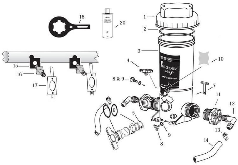 Sani-King Perform-Max 910 Pool Chlorine Feeder Parts