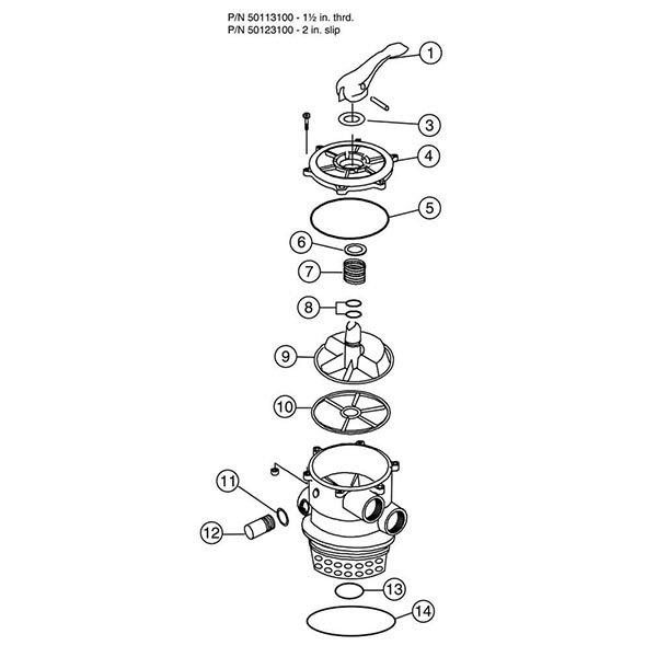 50123100 1 1/2" Top Mount Valve - 6 Position