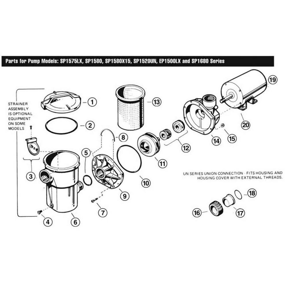 Power-Flo LX Series SP1580, SP1520UN, SP1680 Above Ground Pool Pump Parts