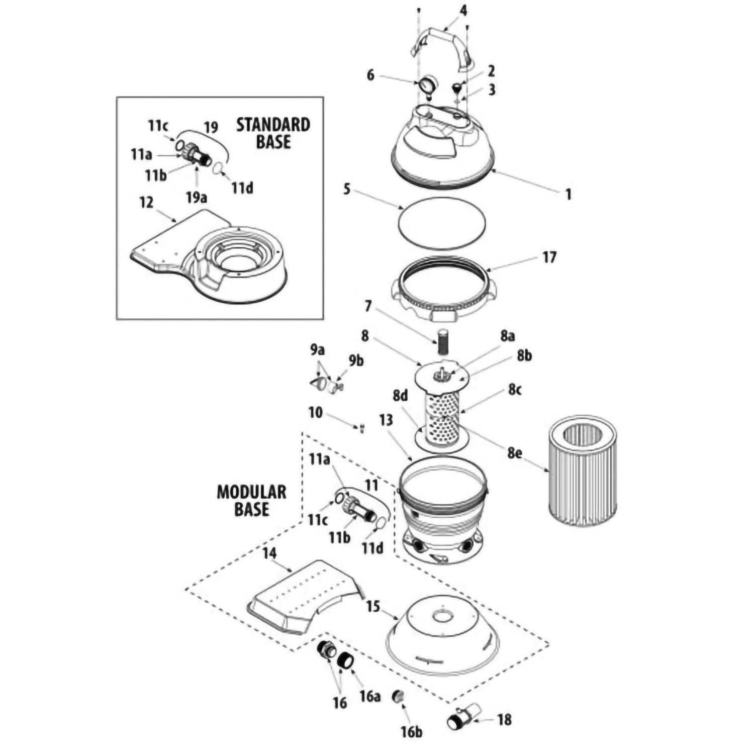 Waterway ClearWater Cartridge Filter (2005 & Earlier) Part Schematic