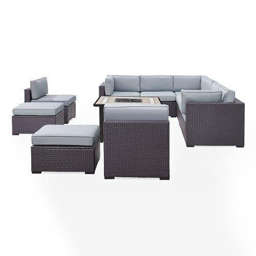 Crosley  Biscayne 8 Person Wicker Set with Three Loveseats Two Armless Chairs Two Ottomans and Fire Table