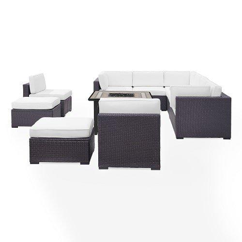 Crosley  Biscayne 8 Person Wicker Set with Three Loveseats Two Armless Chairs Two Ottomans and Fire Table