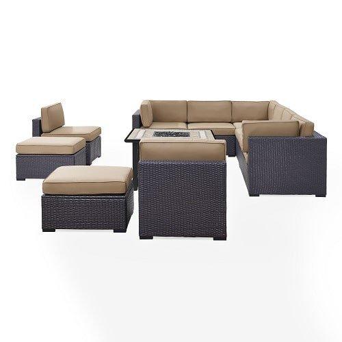 Crosley  Biscayne 8 Person Wicker Set with Three Loveseats Two Armless Chairs Two Ottomans and Fire Table