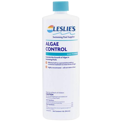 A bottle of Leslie's algae control