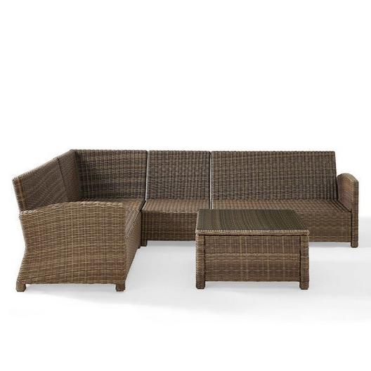 Crosley  Bradenton 5-Piece Sectional Wicker Seat Set with Two Loveseats One Center Chair One Corner Chair and One Glass Top Coffee Table