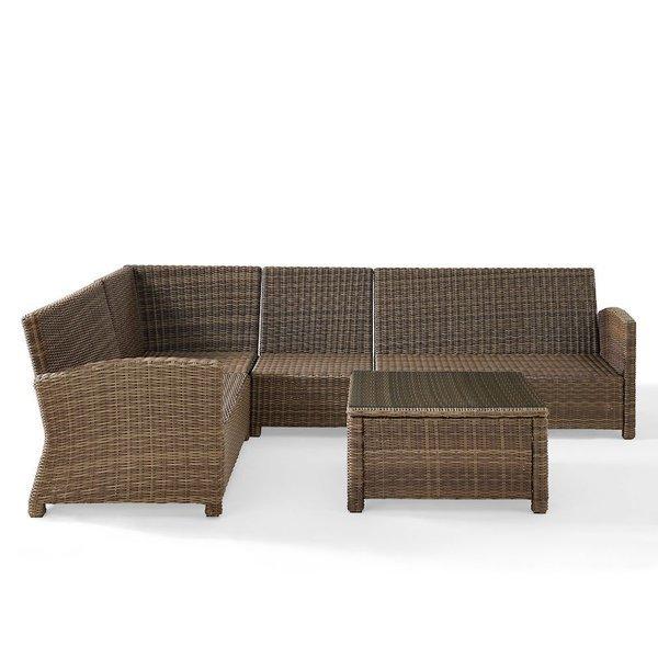 Crosley Bradenton 5 Piece Navy Cushion Sectional Wicker Seat Set With Two Loveseats One Center Chair One Corner Chair And One Glass Top Coffee Table In The Swim