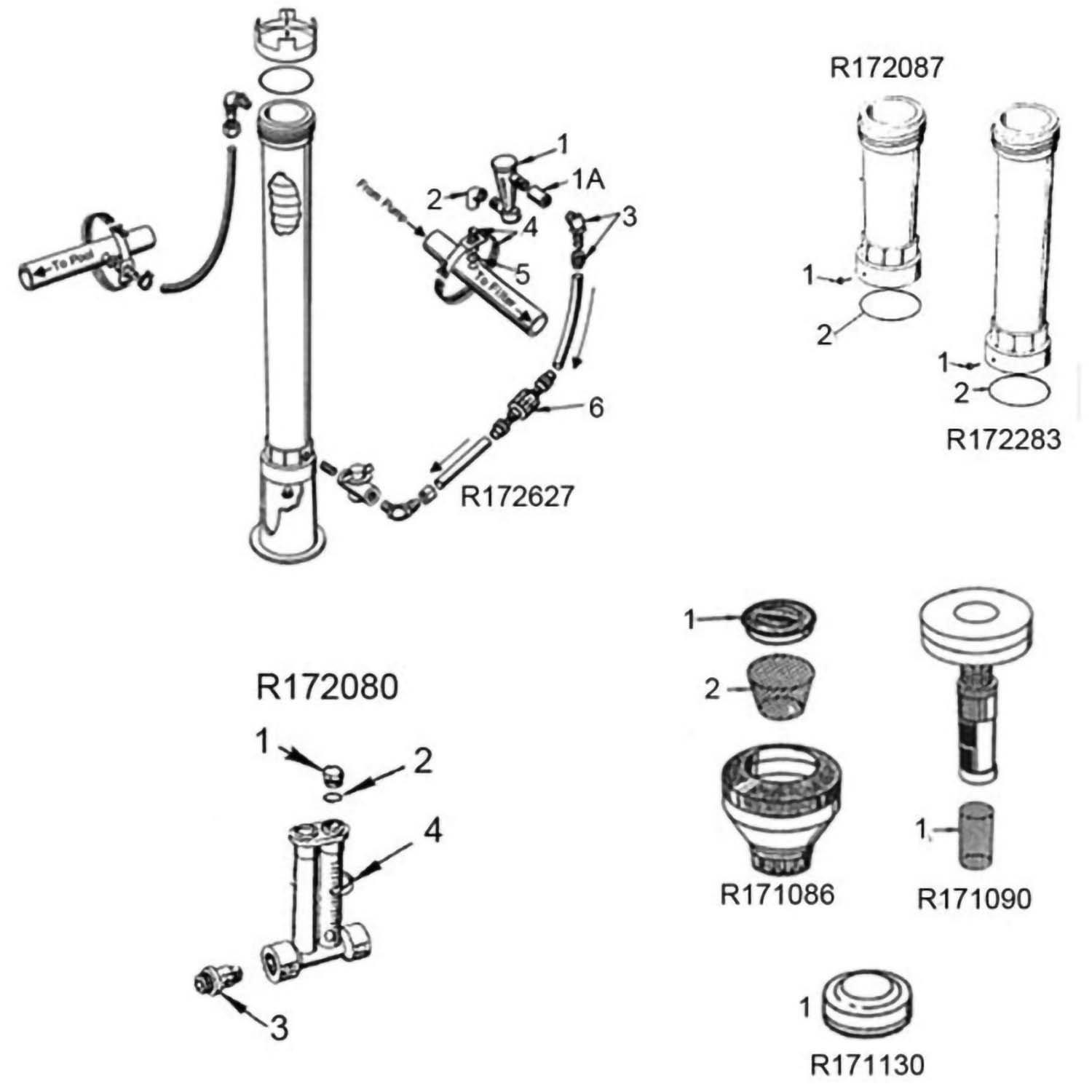 Pentair Automatic Feeder Extensions, Flow Indicators & Dispensers Part Schematic