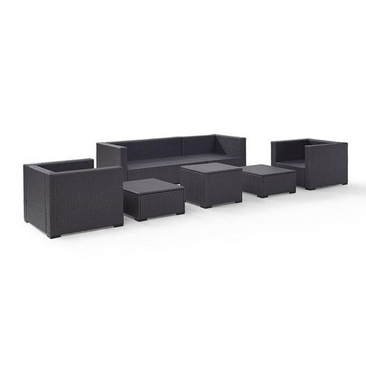 Crosley  Biscayne Mist 7-Piece Wicker Set with One Loveseat Two Arm Chairs One Corner Chair Coffee Table and Two Ottomans