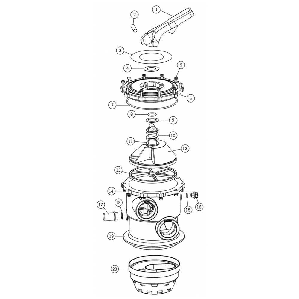 Astral Multiport Backwash Valve 2" Multiport Top Mount #22492 Part Schematic