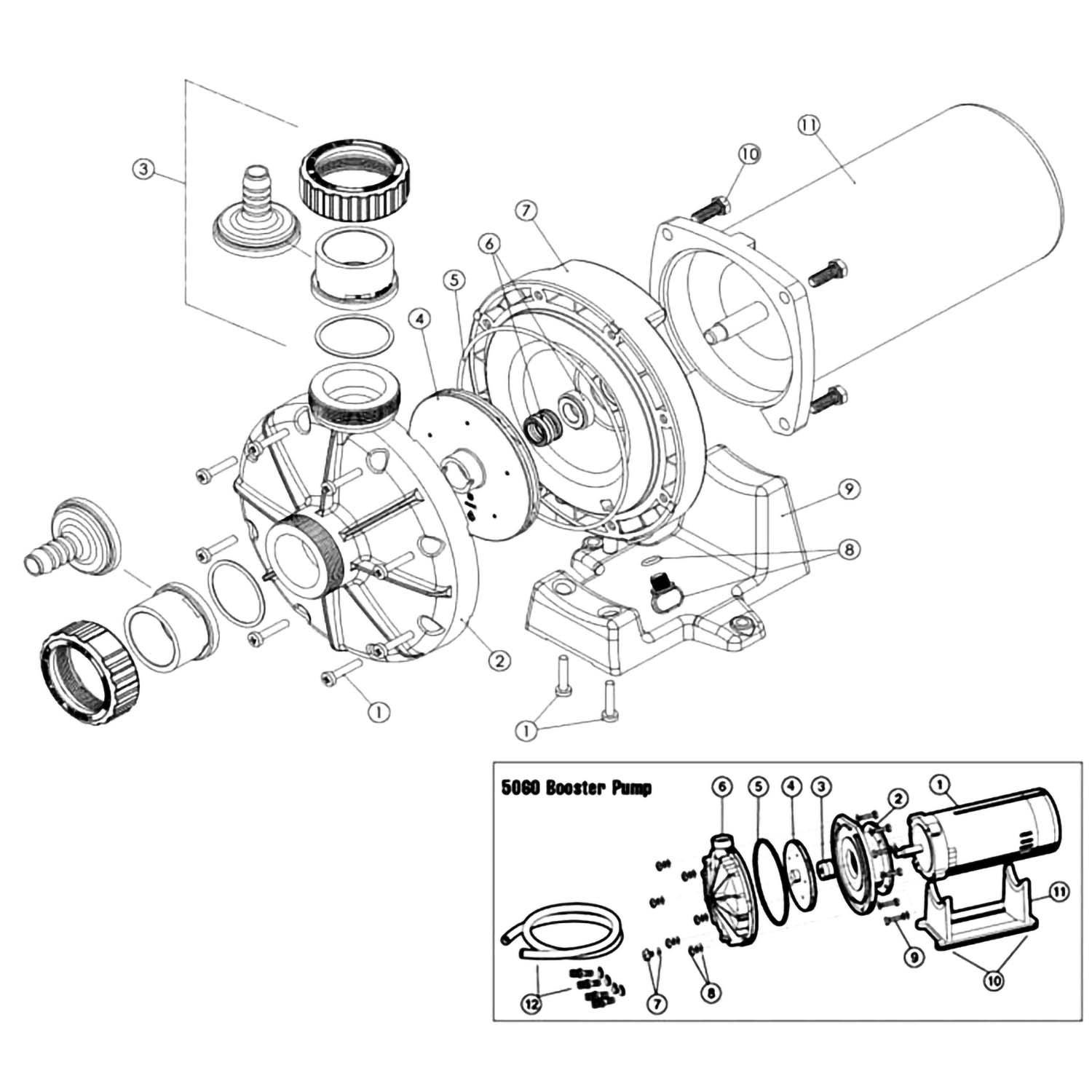 Hayward Models 5060  6060 Pool Cleaner Booster Pump Parts