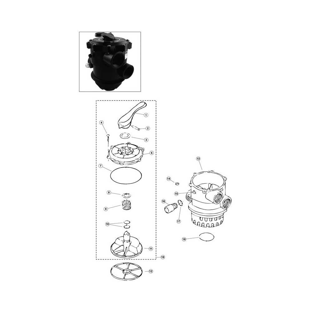 Jacuzzi Multiport Backwash Valve 2" Dial Valve Part List