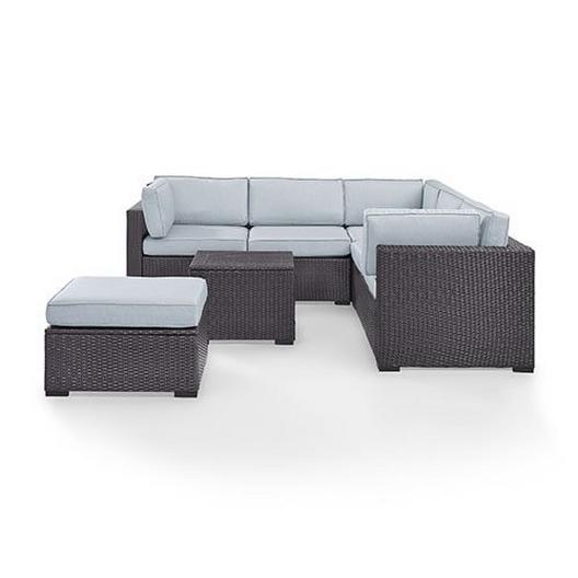 Crosley  Biscayne Mist 5-Piece Wicker Set with Two Loveseats One Corner Chair Coffee Table and Ottoman