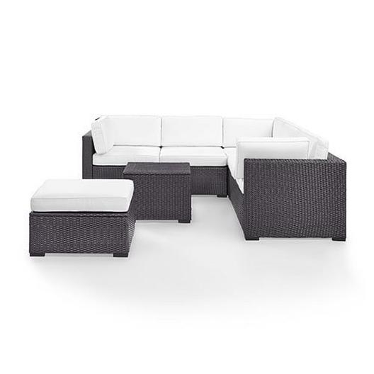 Crosley  Biscayne White 5-Piece Wicker Set with Two Loveseats One Corner Chair Coffee Table and Ottoman
