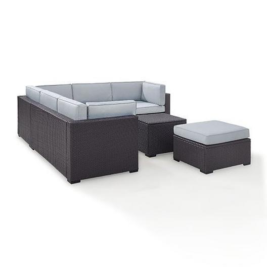 Crosley  Biscayne Mocha 5-Piece Wicker Set with Two Loveseats One Corner Chair Coffee Table and Ottoman