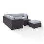 Biscayne 5-Piece Wicker Set with Two Loveseats, One Corner Chair, Coffee Table and Ottoman