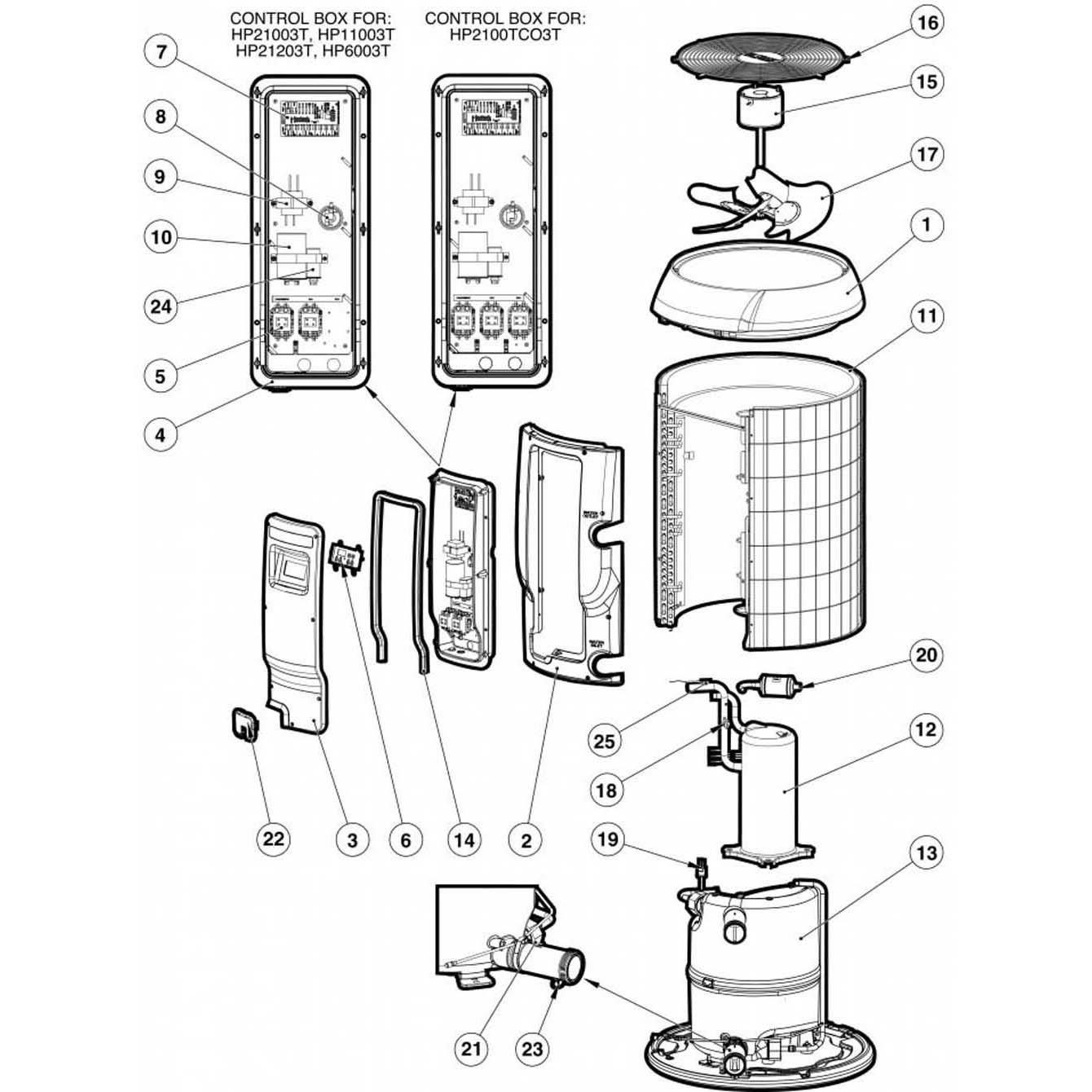 Hayward HeatPro HP6003T, HP11003T HP21003T HP21203T HP2100TC03T Pool Heat Pump Parts