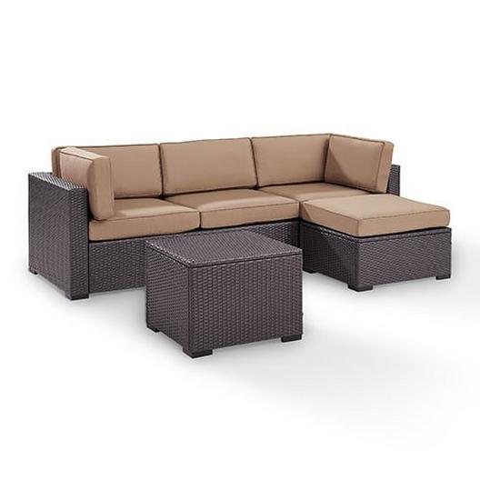Crosley  Biscayne Mocha 4 Piece Wicker Set with Loveseat Corner Chair Ottoman and Coffee Table