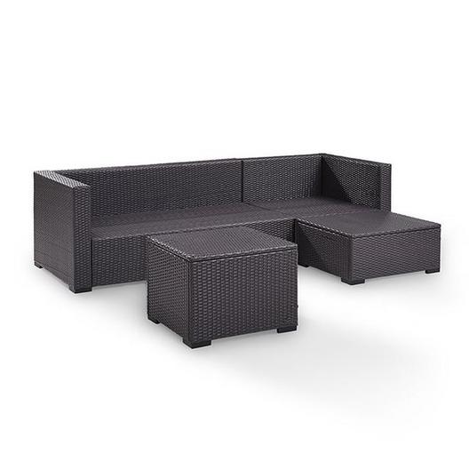 Crosley  Biscayne Mocha 4 Piece Wicker Set with Loveseat Corner Chair Ottoman and Coffee Table