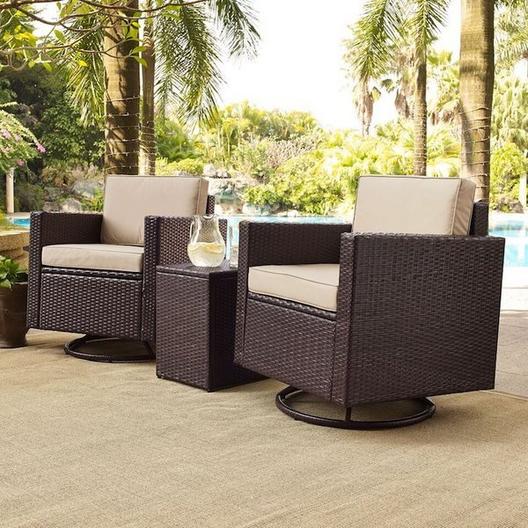 Crosley  Palm Harbor 3-Piece Set and Sand Cushions with Two Armchairs and Side Table