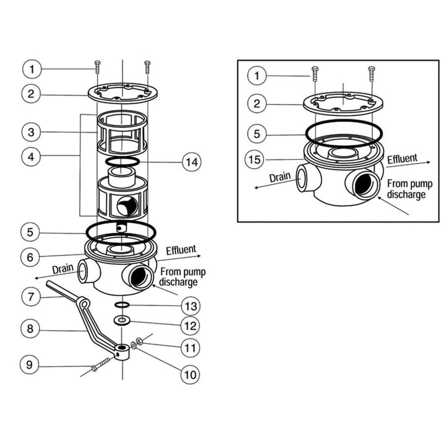 Pentair Multiport Backwash Valve SM & SMBW 2000 Series Backwash Valve Part Schematic