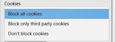 Screenshot of the Cookies section.