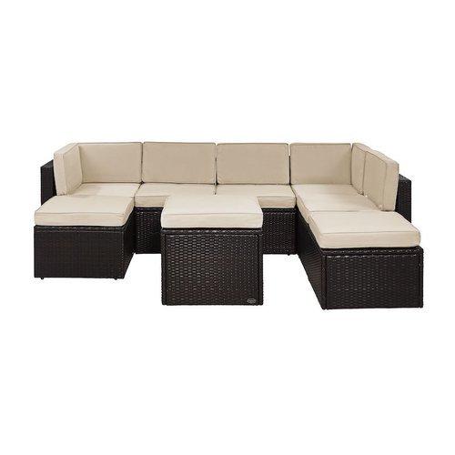 Crosley  Palm Harbor 8-Piece Wicker Set and Sand Cushions with Two Corner Chairs Three Center Chairs Two Ottomans and Table