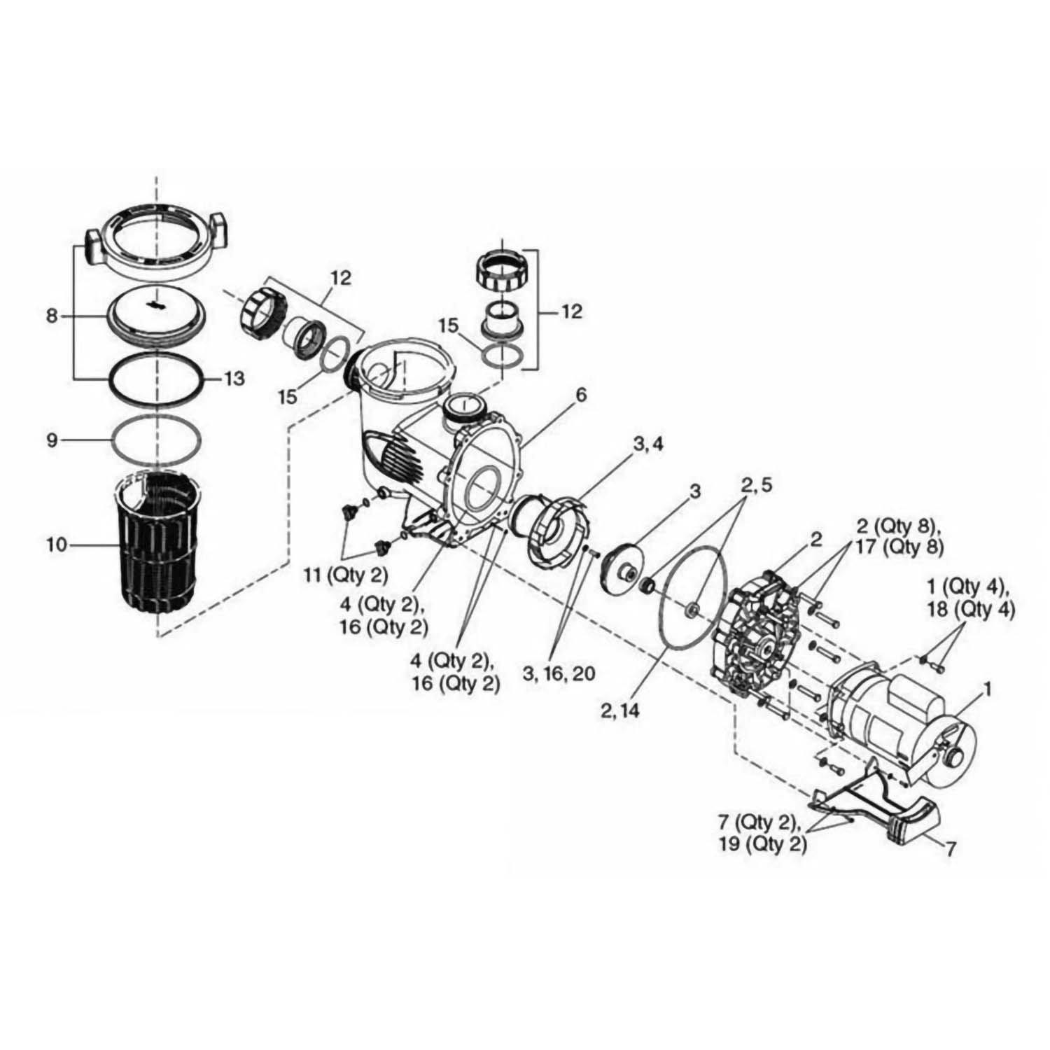 Jandy SWF WaterFall Series Pool Pump Parts