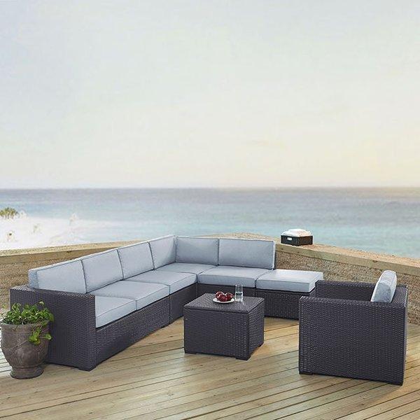 Crosley  Biscayne Mocha 6-Piece Wicker Set with Two Loveseats One Armless Chair One Arm Chair Coffee Table and Ottoman