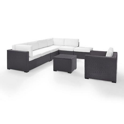 Crosley  Biscayne White 6-Piece Wicker Set with Two Loveseats One Armless Chair One Arm Chair Coffee Table and Ottoman