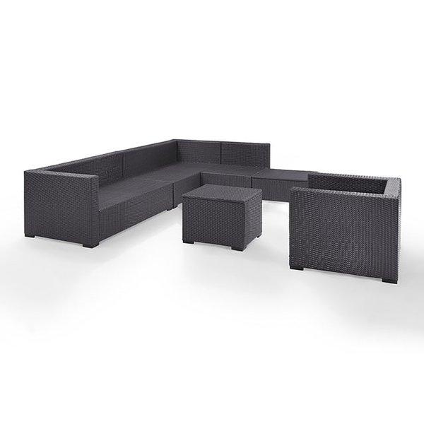 Crosley  Biscayne Mocha 6-Piece Wicker Set with Two Loveseats One Armless Chair One Arm Chair Coffee Table and Ottoman