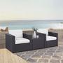 Biscayne 3 Piece Wicker Set with White Cushions - 2 Chairs and Coffee Table
