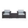 Biscayne 3 Piece Wicker Set with White Cushions - 2 Chairs and Coffee Table