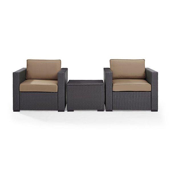Crosley  Biscayne 3 Piece Wicker Set with White Cushions  2 Chairs and Coffee Table