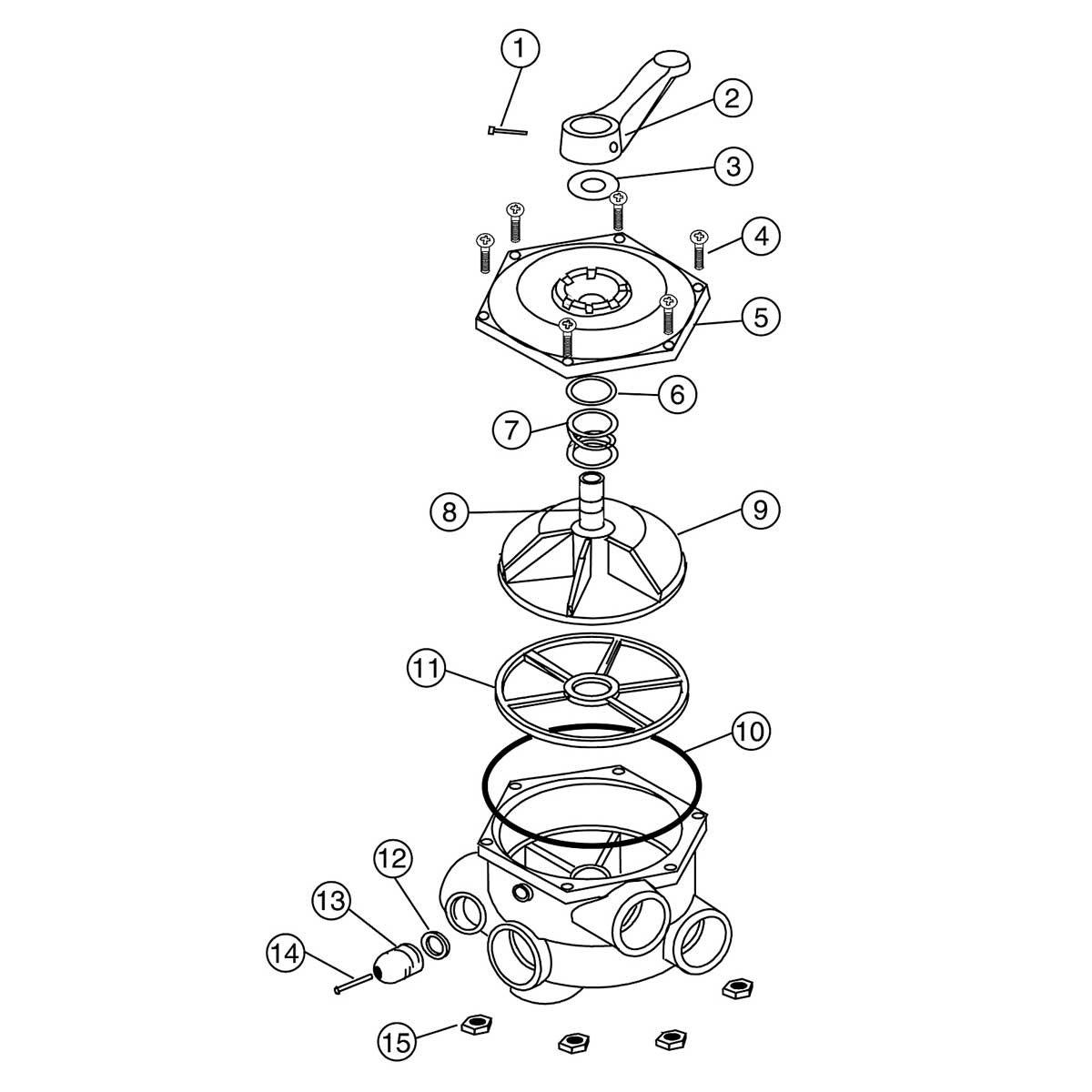 Pentair Backwash Valve 1-1/2" Models 5015011 SKT & 5016011 FPT Part Schematic