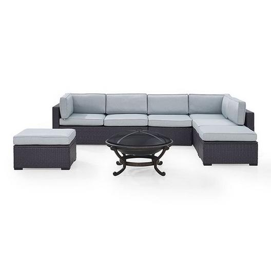 Crosley  Biscayne Mist 6-Piece Wicker Set with Two Loveseats One Armless Chair Two Ottomans and Fire Pit