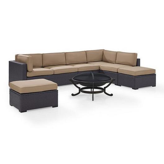 Crosley  Biscayne Mist 6-Piece Wicker Set with Two Loveseats One Armless Chair Two Ottomans and Fire Pit