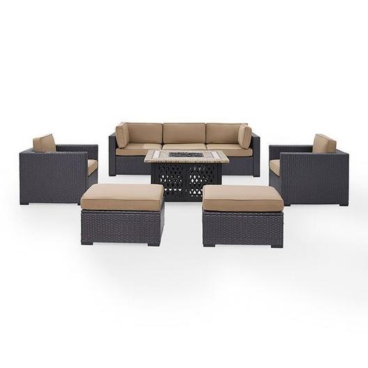 Crosley  Biscayne Mocha 7-Piece Wicker Set with One Loveseat One Corner Chair Two Arm Chairs Two Ottomans and Fire Table