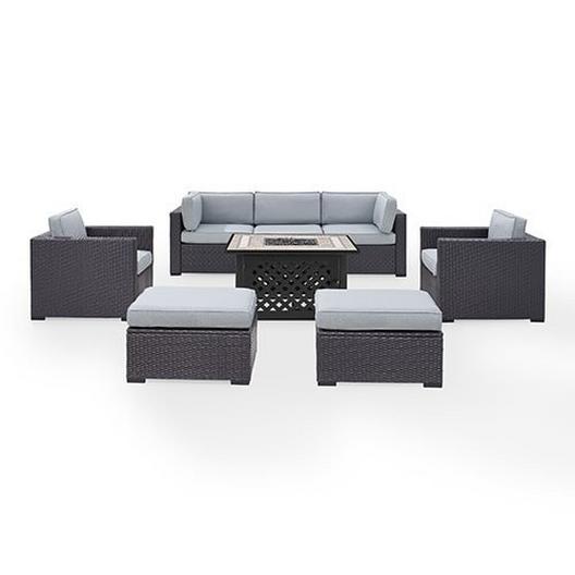 Crosley  Biscayne 7-Piece Wicker Set with One Loveseat One Corner Chair Two Arm Chairs Two Ottomans and Fire Table