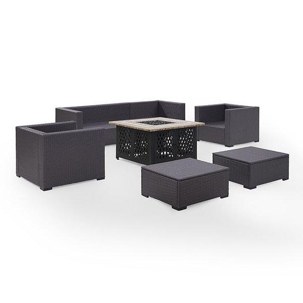 Crosley Biscayne White 7 Piece Wicker Set With One Loveseat One Corner Chair Two Arm Chairs Two Ottomans And Fire Table