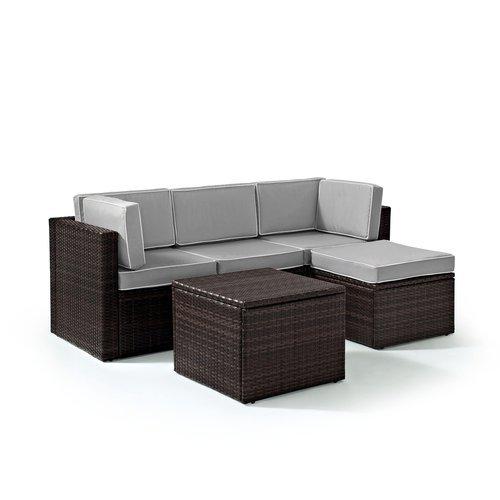 Crosley  Palm Harbor 5-Piece Wicker Set and Sand Cushions with Two Corner Chairs Center Chair Ottoman and Table