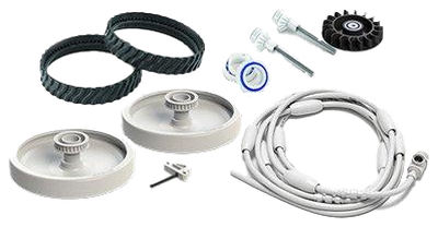 An assortment of swimming pool equipment parts.