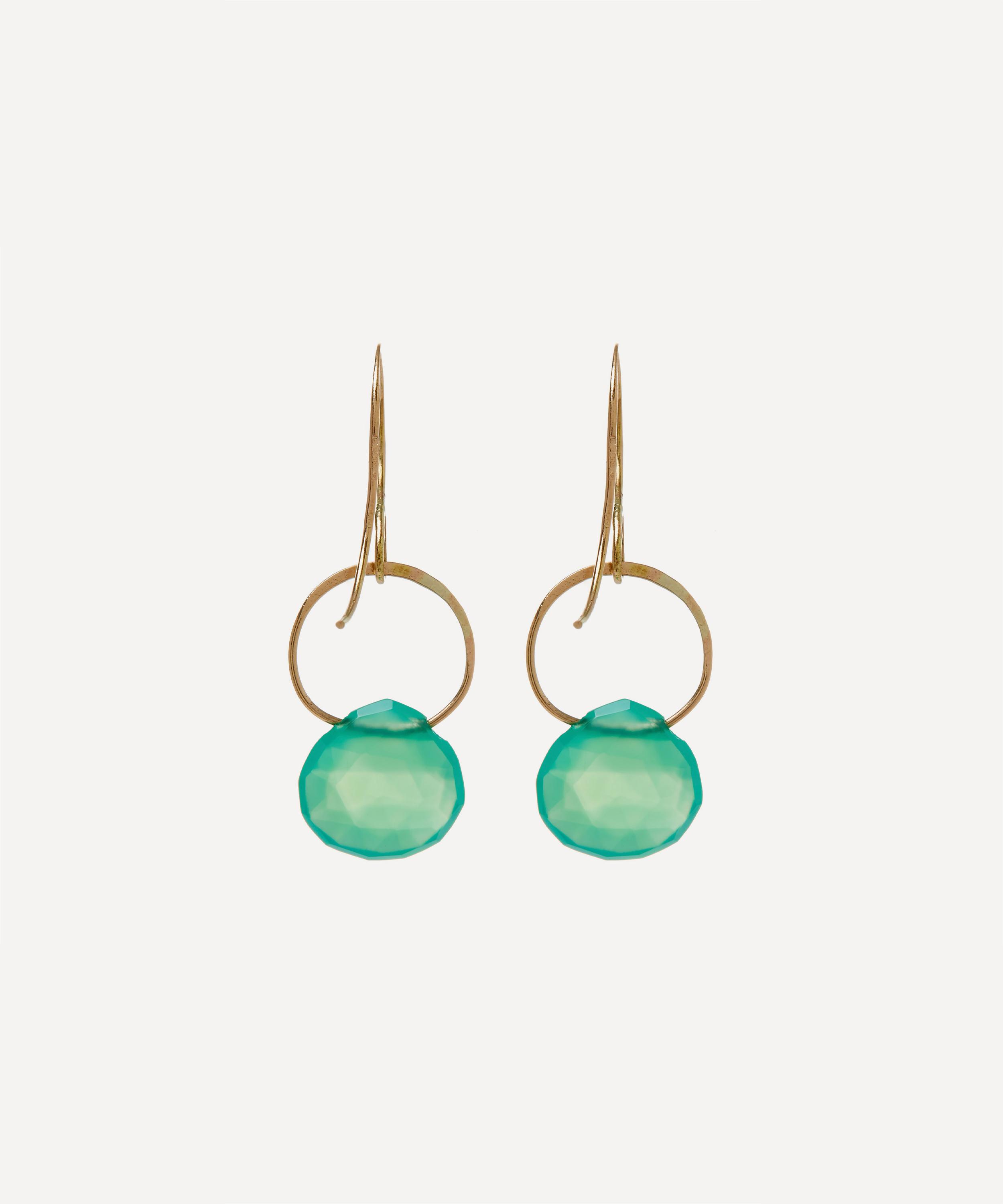 Melissa Joy Manning - Large Gold and Chrysoprase Single Drop Earrings image number 2