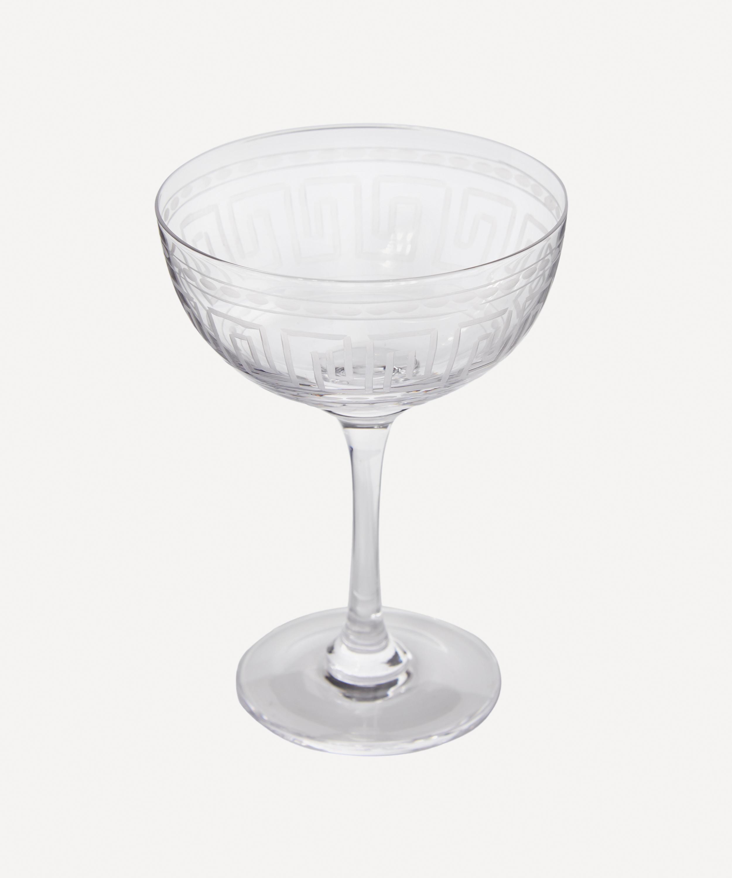 Crystal Champagne Saucers with Greek Key Design Set of Six